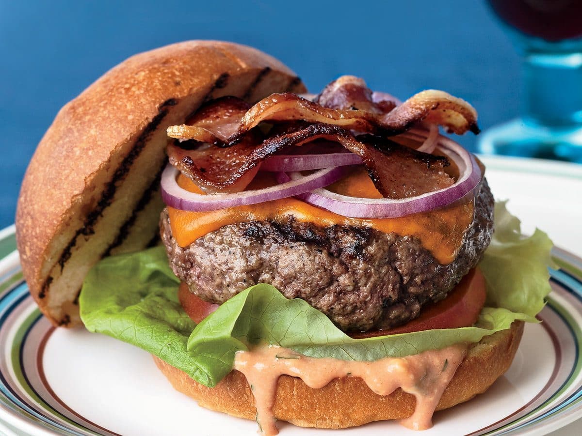 Cheddar BLT Burgers with Tarragon Russian Dressing